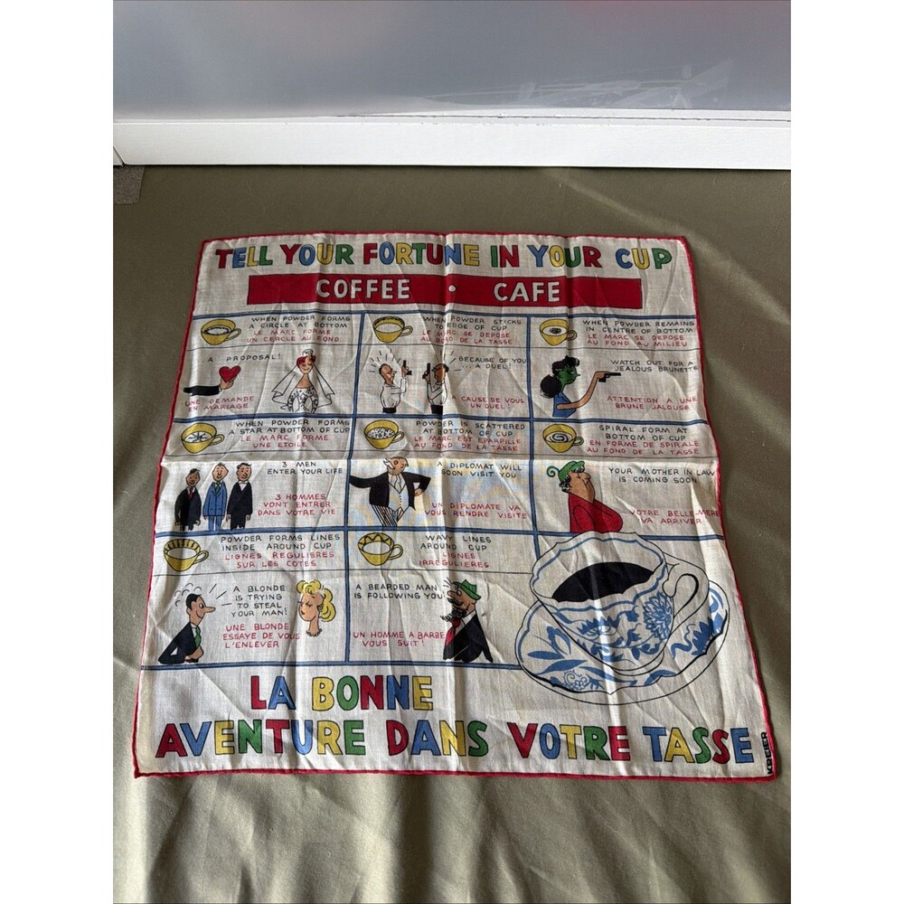 Vintage Humorous Printed Cotton Hankie Fortune Teller Guide